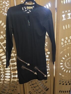Synergy Organic Clothing Black Long-Sleeve Mini Dress with Arrow Embellishments
